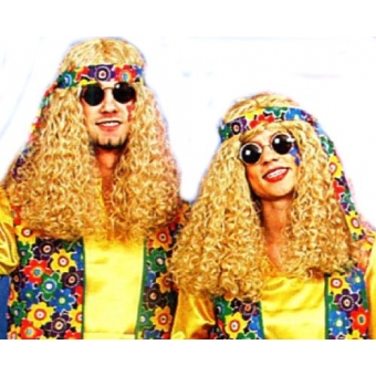 Perücke Hippie blond mit farbigem Band