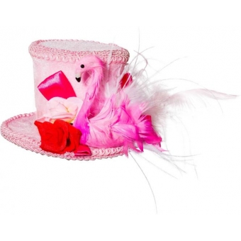 Miniatur Hut Flamingo mit Feder- und Blumenverzierung